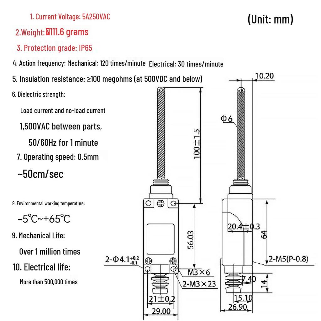 Self-Resetting Long Lever Universal Limit Switch with Spring Lever LA167-167