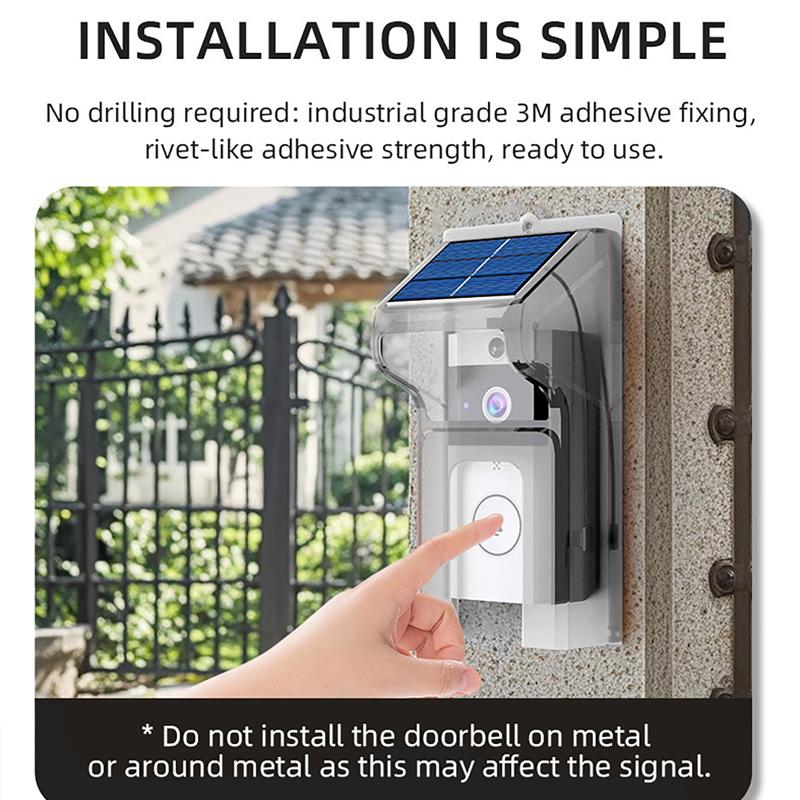 Waterproof Outdoor Wireless Doorbell with Solar Cover Camera WiFi Digital Door Peepholes Smart Home Intercom Video Eye Ring Bell
