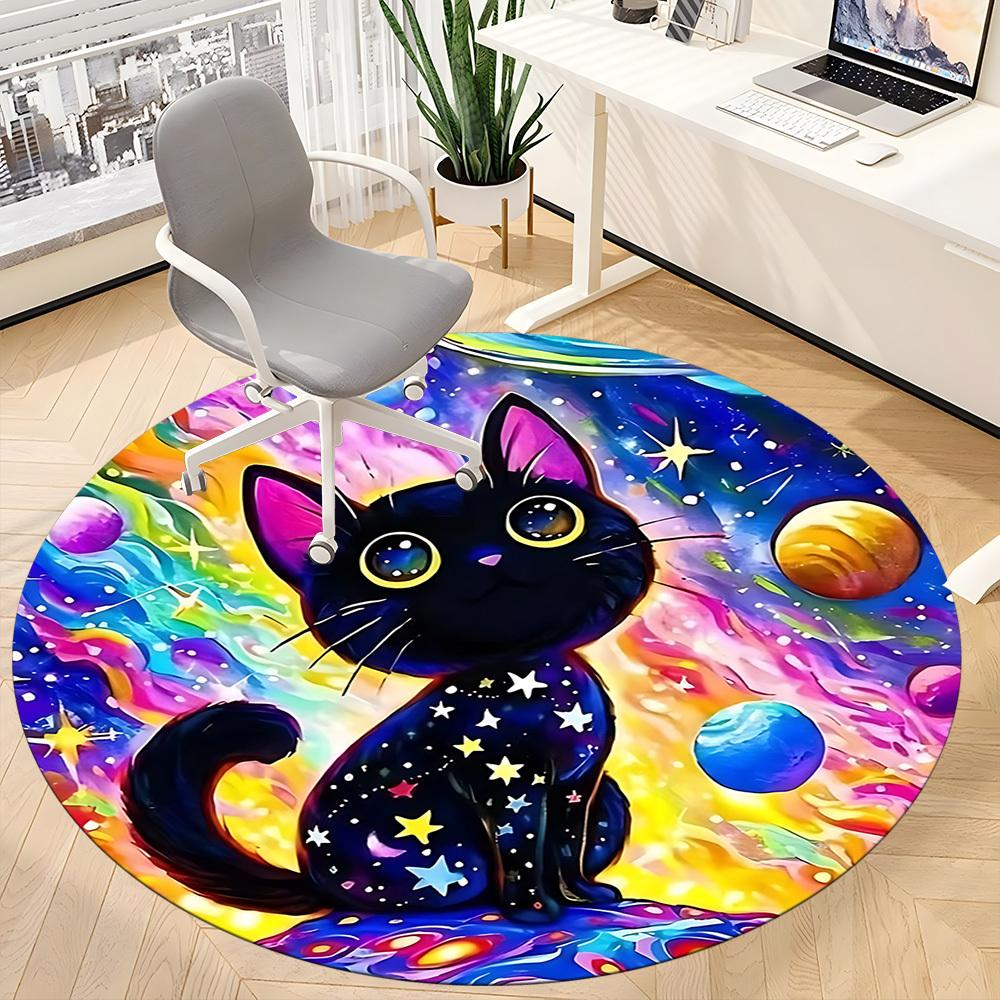 1pc Cosmic Cat Office Round Area Rug, Under Office Chairs Bedroom Living Room Home Decor, Room Deco