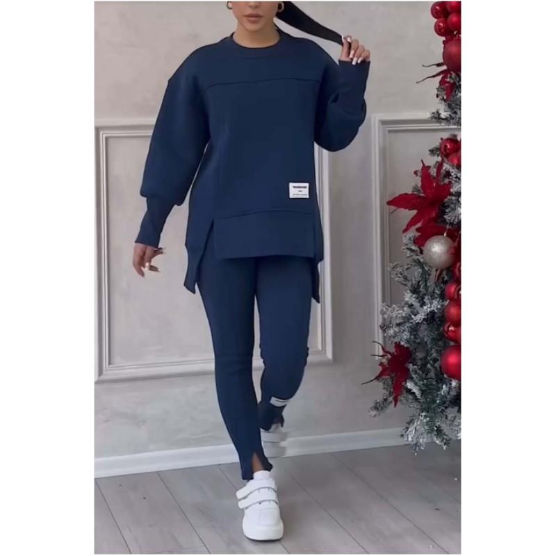 Women's Irregular Design Autumn Sports Set Long Sleeve Sweatshirt + Bottom Pants Comfortable Two Piece Set