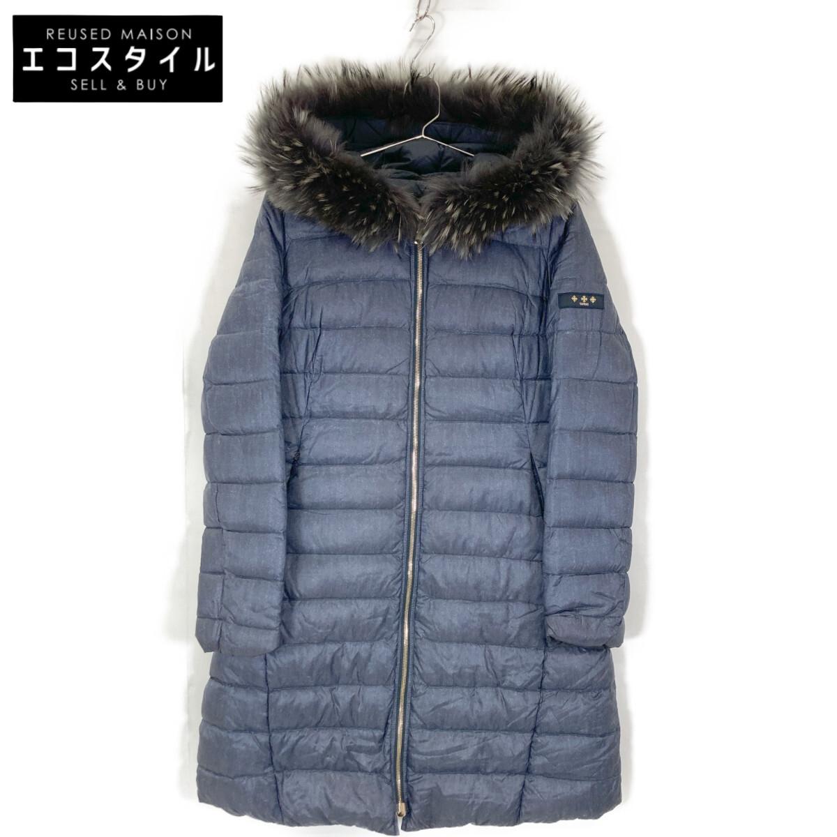 

TATRAS LTA18A4635 ROBINIA Темно-синее двустороннее пуховое пальто с капюшоном и отделкой из меха енота 3 Темно-синий б/у