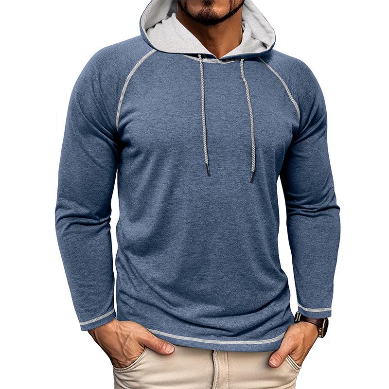 

Men s Casual Hooded Long Sleeve T-Shirt Contrast Stitching Pullover Fashion Sweatshirt Tops for Daily Men Hooded Tees L синий