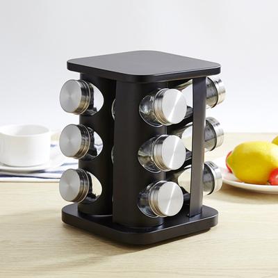 1 Set Seasoning Bottle Moisture-proof Large Capacity 90ml Spice Jar with 360 Degrees Rotating Storage Rack Kitchen Gadget