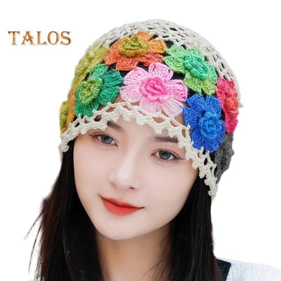 

Женская шапка с ручным управлением, красочная вязаная крючком с цветочным узором, эластичная, мягкая, дышащая, легкая, солнцезащитная, мягкая дорожная шапка без полей, уличная шапка бежевый