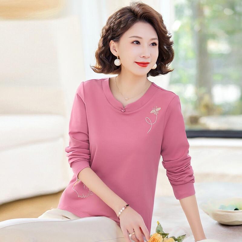 Past Women s Embroidered Round Neck Long-Sleeve T-Shirt 3XL