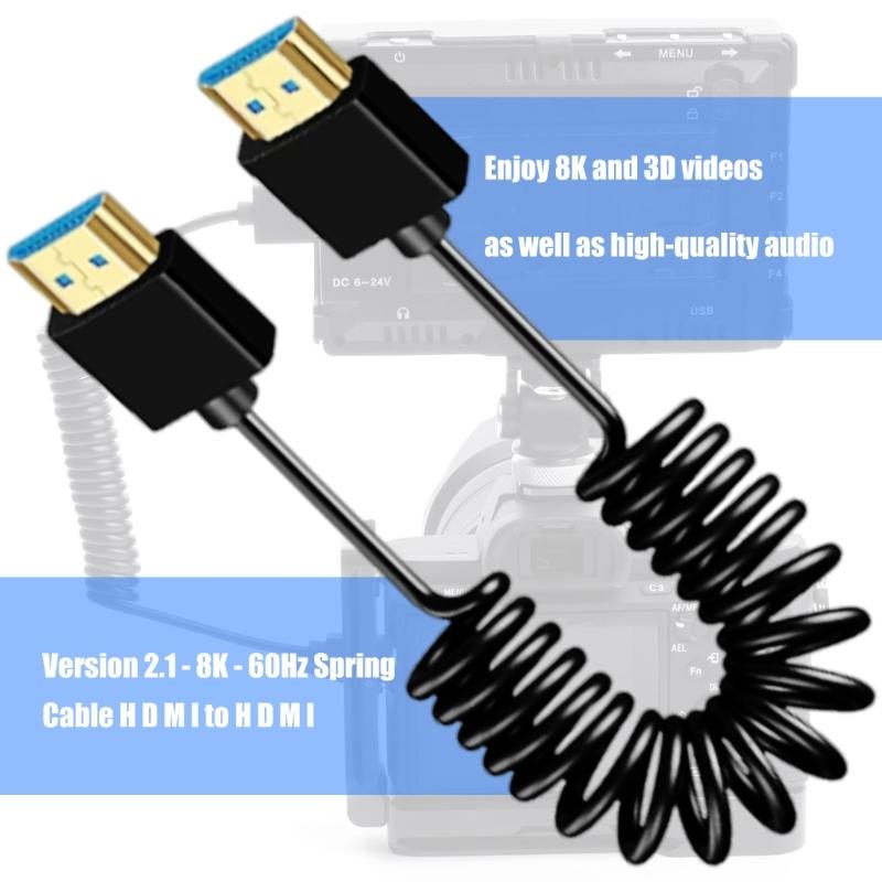 Flexible Spring Coiled UHD2.1 Cord Supports 8K@60Hz Resolution Gold Plated Interfaces for Laptops Monitors Consoles