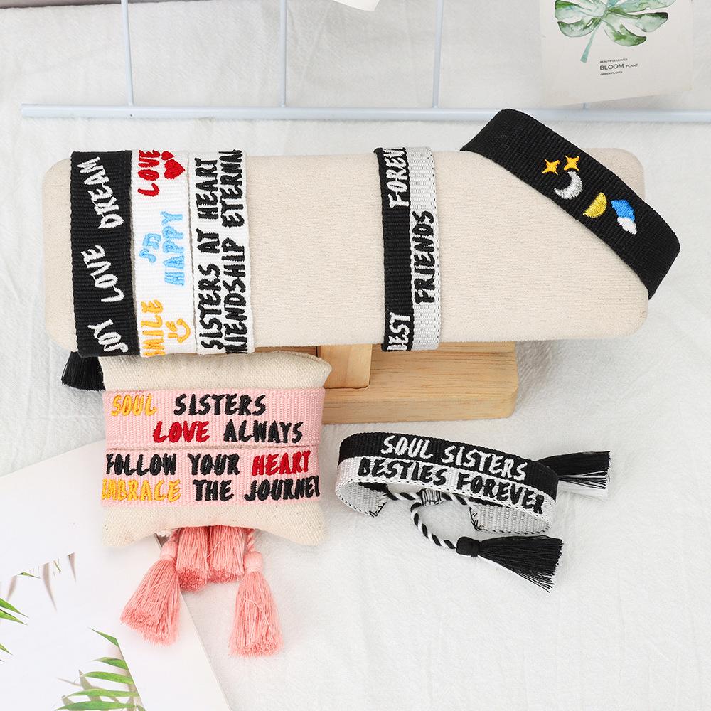 Heart-to-Heart Best Friends Embroidered Bracelet with Tassel