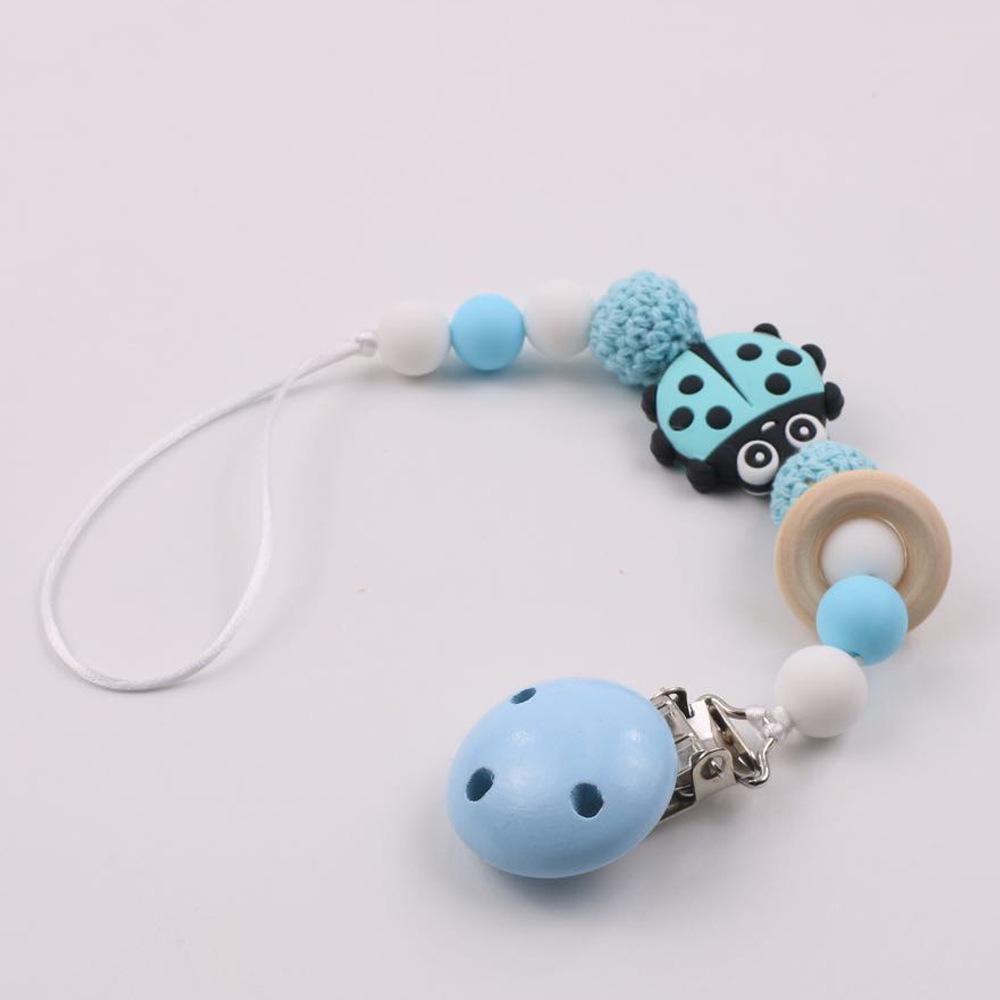 Baby Pacifier Holder Chain Insect-shaped Silicone Teether Clips Drop Prevention Soother Leash with Chewable Links for Newborns