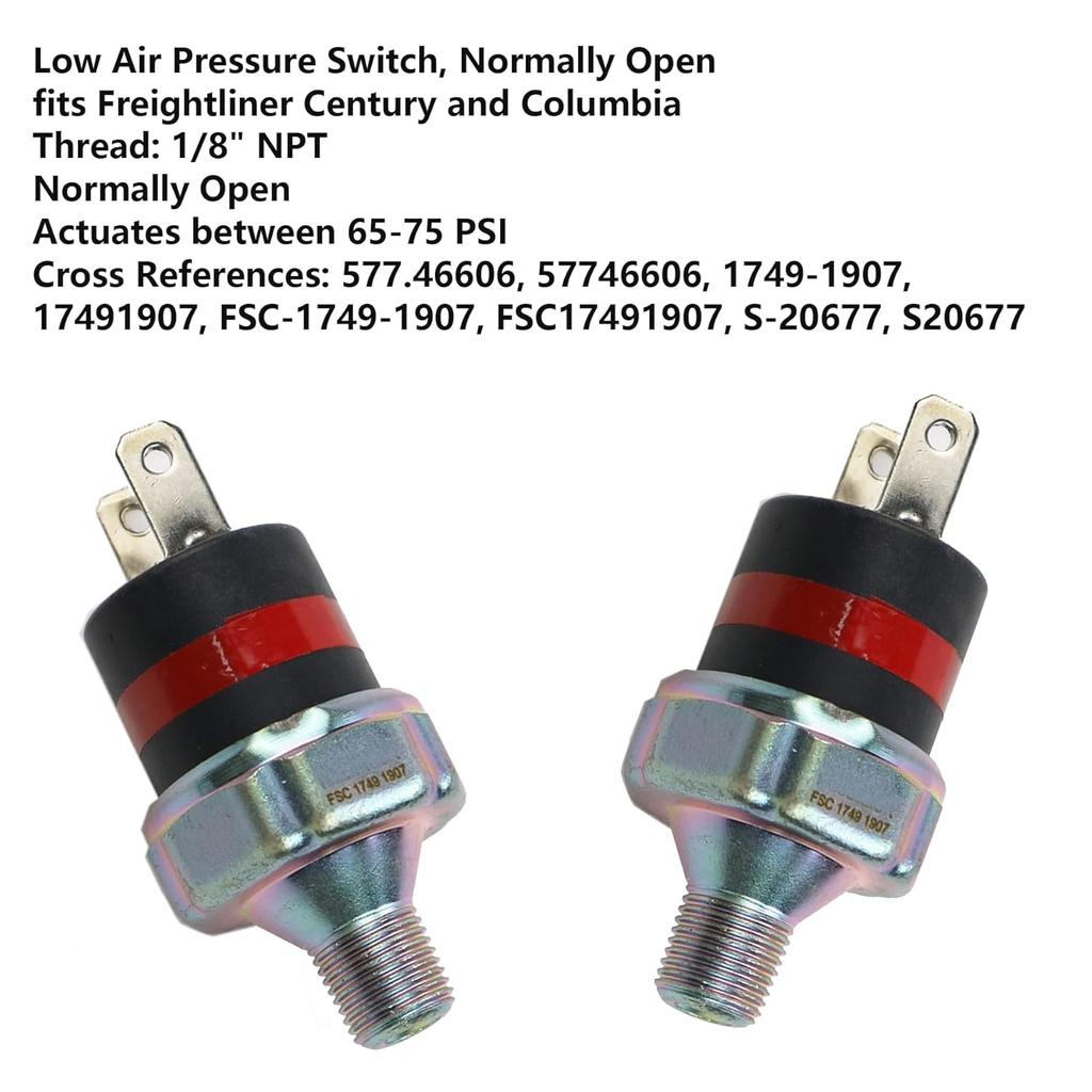 FSC17491907 Normally Open Low Air Pressure Indicator Switch 65-75 PSI Fits Freightliner Century Columbia Various Cross 577.46606 1749-1907