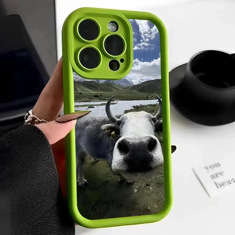 Luxtury Cute Cow Phone Case For iPhone 11 12 13 14 15 16 Pro Max X XS XR 7 8 Plus SE2020 Shockproof Soft Silicone Bumper Cover