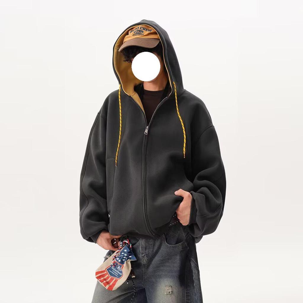 Moletom Color Block Unissex de Outono: Jaqueta Esportiva Solta Estilo College com Zíper Duplo