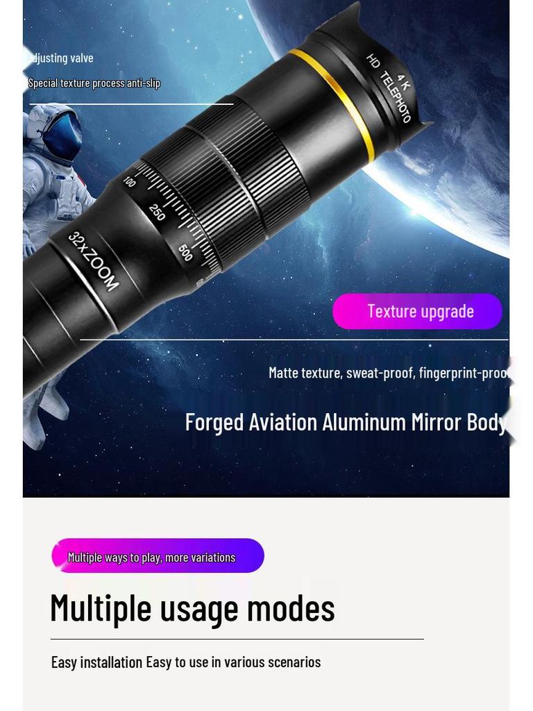 32x Telephoto Lens: High-Magnification Portable HD Telescope for Mobile Photography