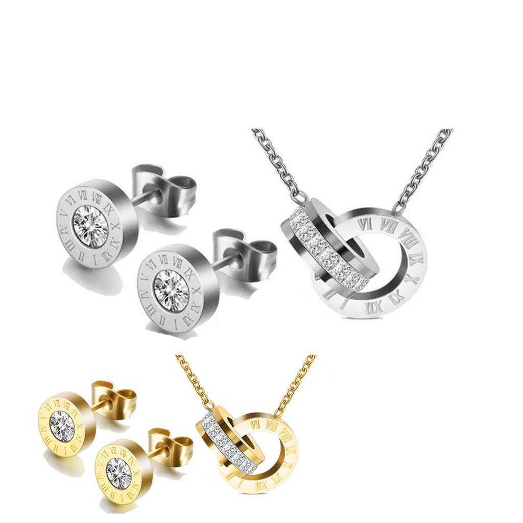 3 ks/sada Římské číslice Zirkon Nerezová ocel Náhrdelníky Náušnice pro ženy Muže Elegantní Party Šperky Doplňky Dárky