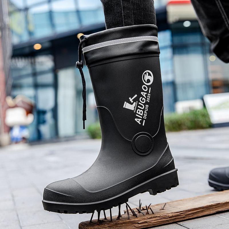 Smash-proof and Stab-proof Labor Protection Rain Shoes Medium Tube Men-large Size Rain Boots Steel Head Steel Sole Safety Labor Protection Water Shoes