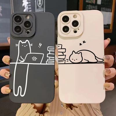 Vtipný zvířecí kočičí párový kryt na telefon pro iPhone 11 12 13 14 15 16 Pro Max 7 8 Plus 16E XR X XS SE Nárazuvzdorný silikonový kryt