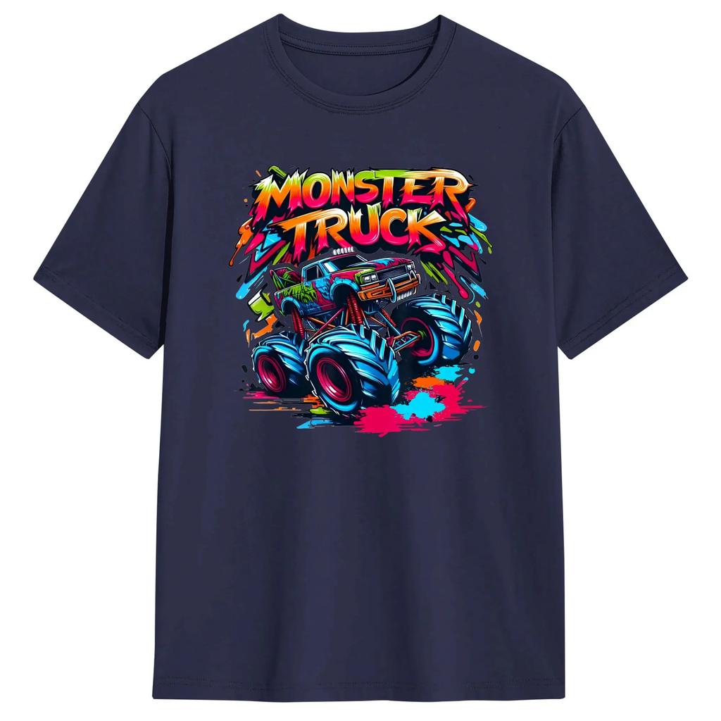 Monster Truck Retro Colorful Graffiti Toddlers Unisexs T Shirts Awesome Tee Shirt Short Sleeve Crew Neck Tshirts Clothing