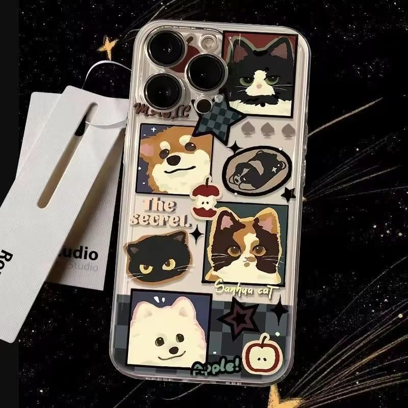 Pet Portrait Sticker Collage Pattern Phone Case for iPhone 17 16 15 14 13 12 11 16E Series Pro Max Plus Double Layer Protection