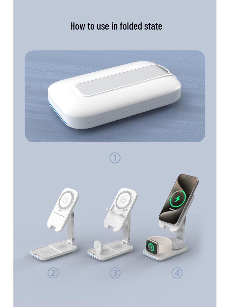 Foldable 3-in-1 Wireless Charger Stand with Magnetic Mount for Apple Devices
