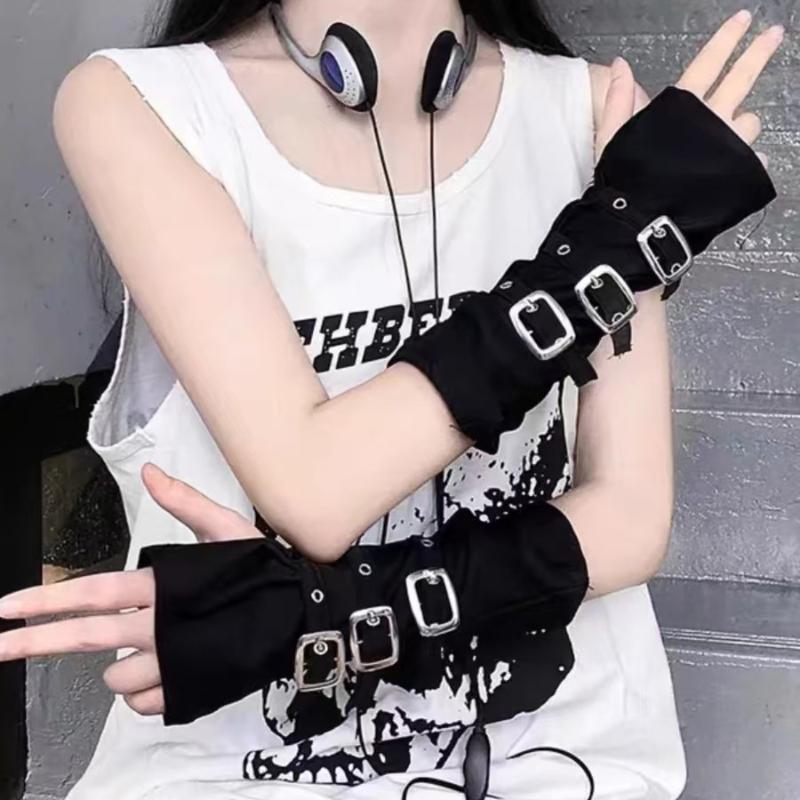 Gothic Punk Fingerless Gloves Rivet Oversleeve Black Cuff Cosplay Hip Hop Costumes Accessory