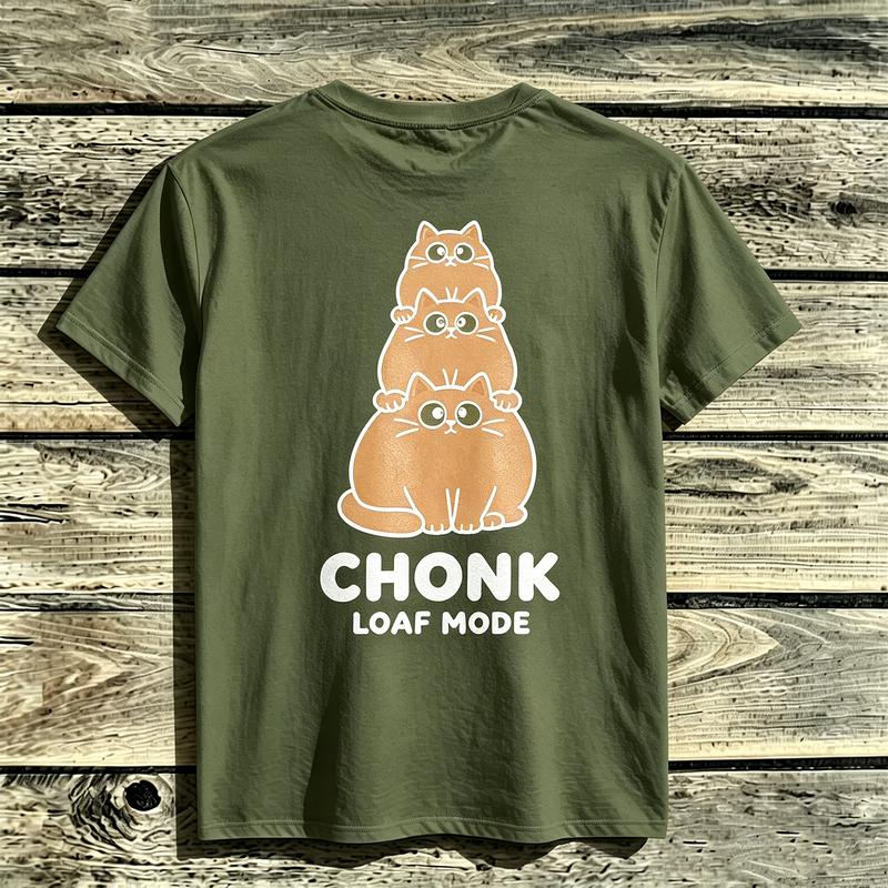 2026 New Unisex Cute Chonk Cat Stack Loaf Mode Orange Cats Graphic Short Sleeve Tee Cotton Vintage Casual Summer Top Pet Fans