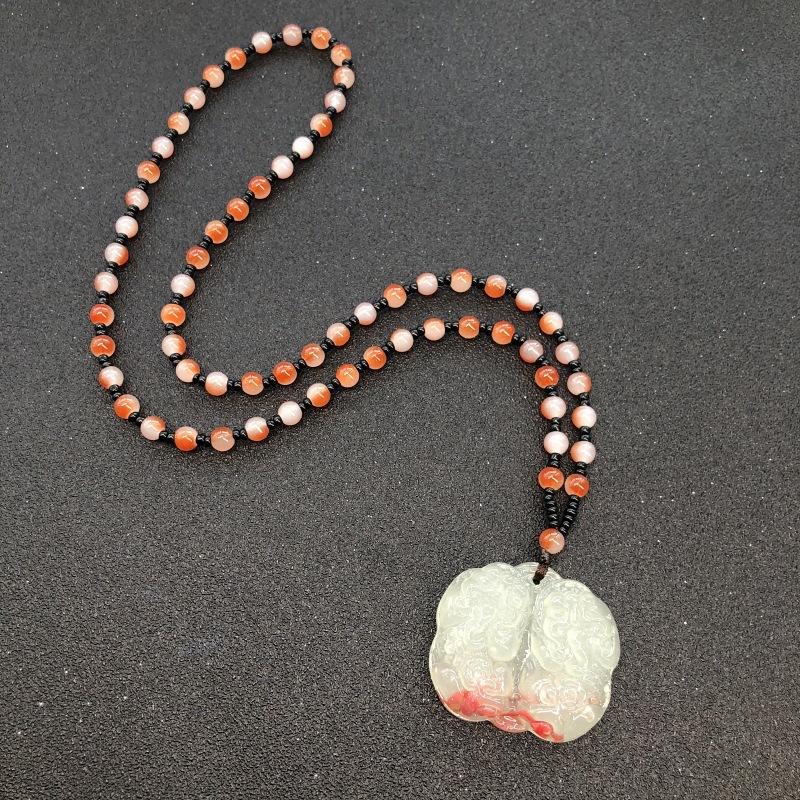 Retro eenvoudige imitatie jade lange ketting heren en dames veelzijdige trui ketting jadeiet kralen ketting hanger met sieraden