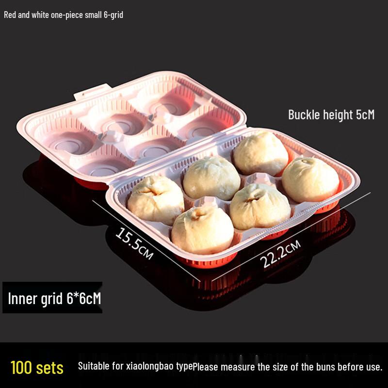 Haddon Red-White 6-Compartment Disposable Food Containers, 100-Pack