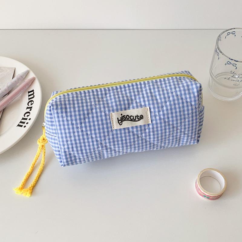 Ins Contrast Color Plaid Handheld Makeup Bag Large Capacity Cosmetic Organizer Square Bag