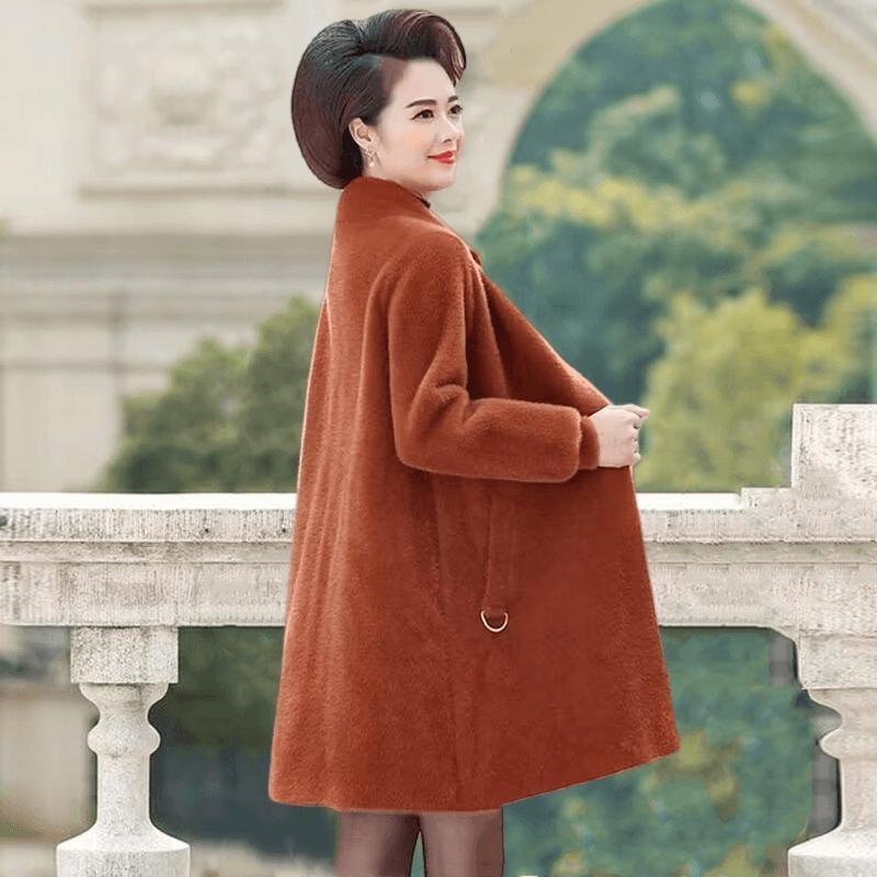 Mom Imitation Mink Jacket Medium and Old Temperament Woolen Coat Autumn and Winter Thickened Pocket Imitation Fur Cardigan Women