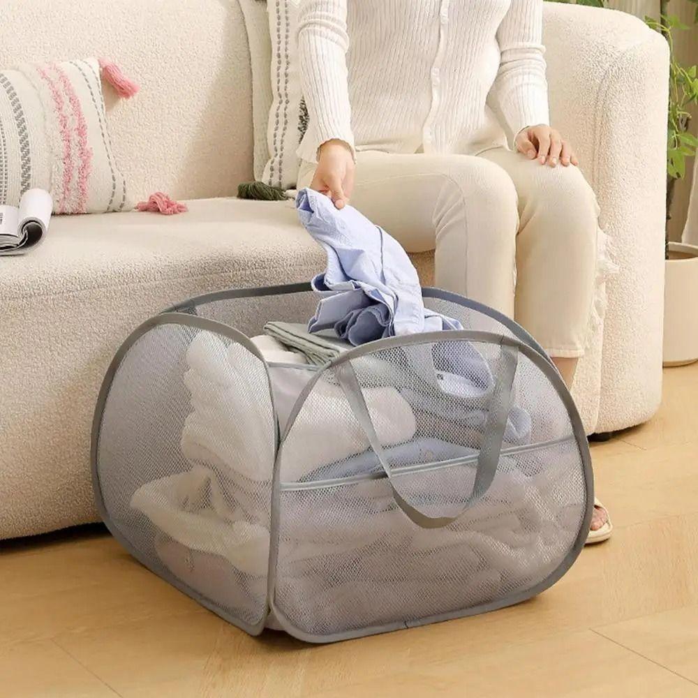 Portable Collapsible Dirty Clothes Hamper Mesh Ventilated Washing Basket Large Capacity Foldable Storage Baskets Laundry Room