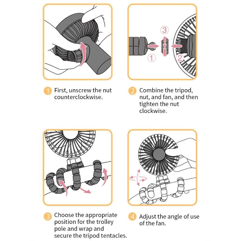 Flexible Octopuses Clamp Fan Rechargeable Portable Cooling Fan Baby Strollers Fan 3 Speeds for Baby Carriages Outdoor
