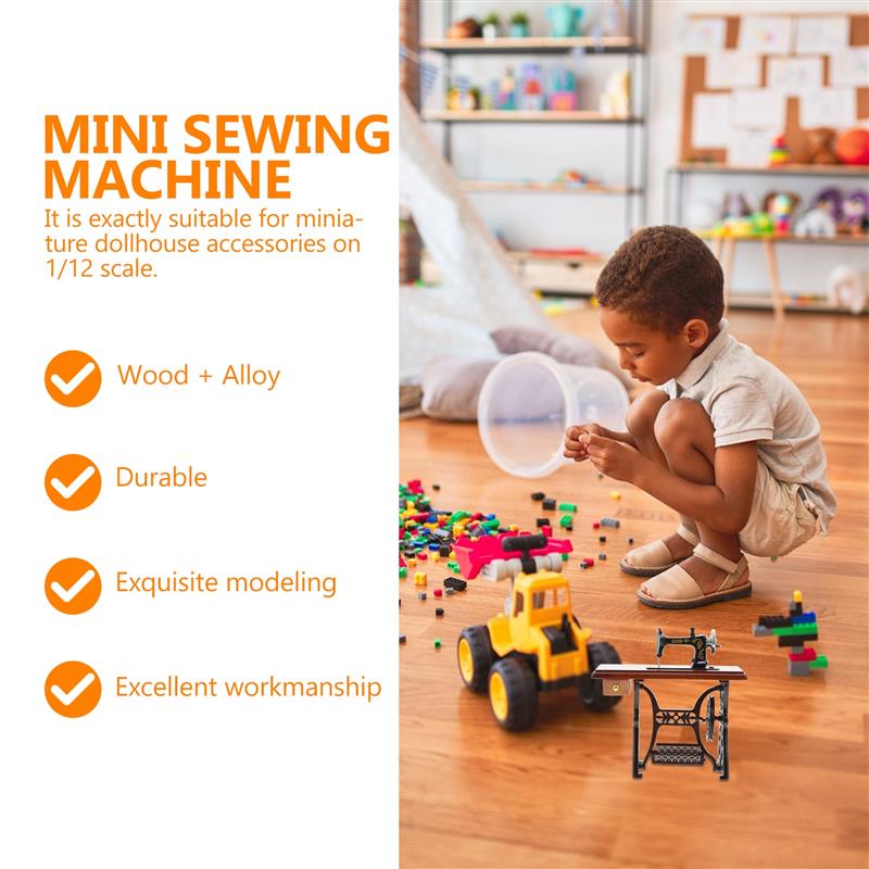 1Pc Vintage Miniature Sewing Machine Wooden Alloy Material Dollhouse Accessory 1 12 Scale Model House Decoration Mini Furniture