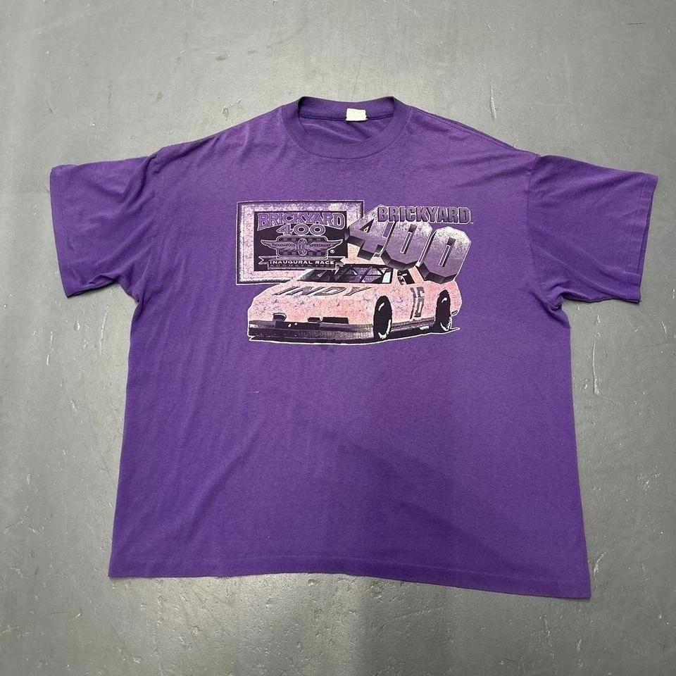 Vintage 90s 1994 single stitch Brickyard 400 nascar purple graphic racing tshirt 2XL