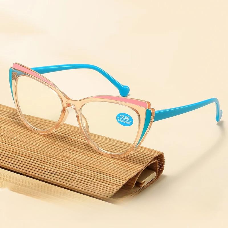 Trend Luxury Far Sight Goggle Cat Eye Frame Blue Light Blocking Reading Eyewear Ultra Light High Definition Presbyopia Glasses