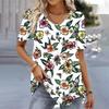 Casual Versatile Plant Pattern Short Sleeve V-Neck T-Shirts Women’s