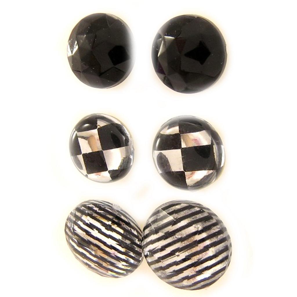 Les Trésors De Lily [L5164] - 3 Pairs of Black Gray White 'Coloring' Earrings
