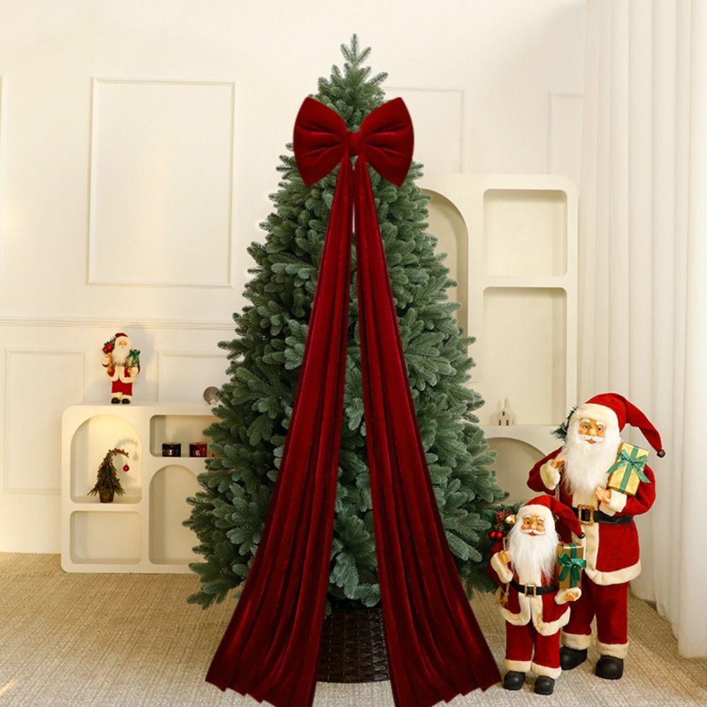 Flocked Super Large Christmas Tree Bow Extended Ribbon DIY Shopping Mall Christmas Tree Bow Reusable Christmas Tree Decoration