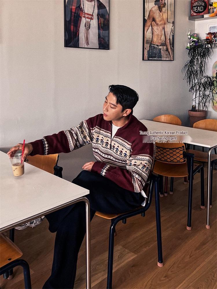 Cleanfit Retro Fair Isle Rode Polo met Rits