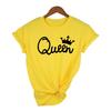 Queen Couples Women T Shirt Crown Printing Couple Clothes Summer Clothing Casual Round Neck Tops