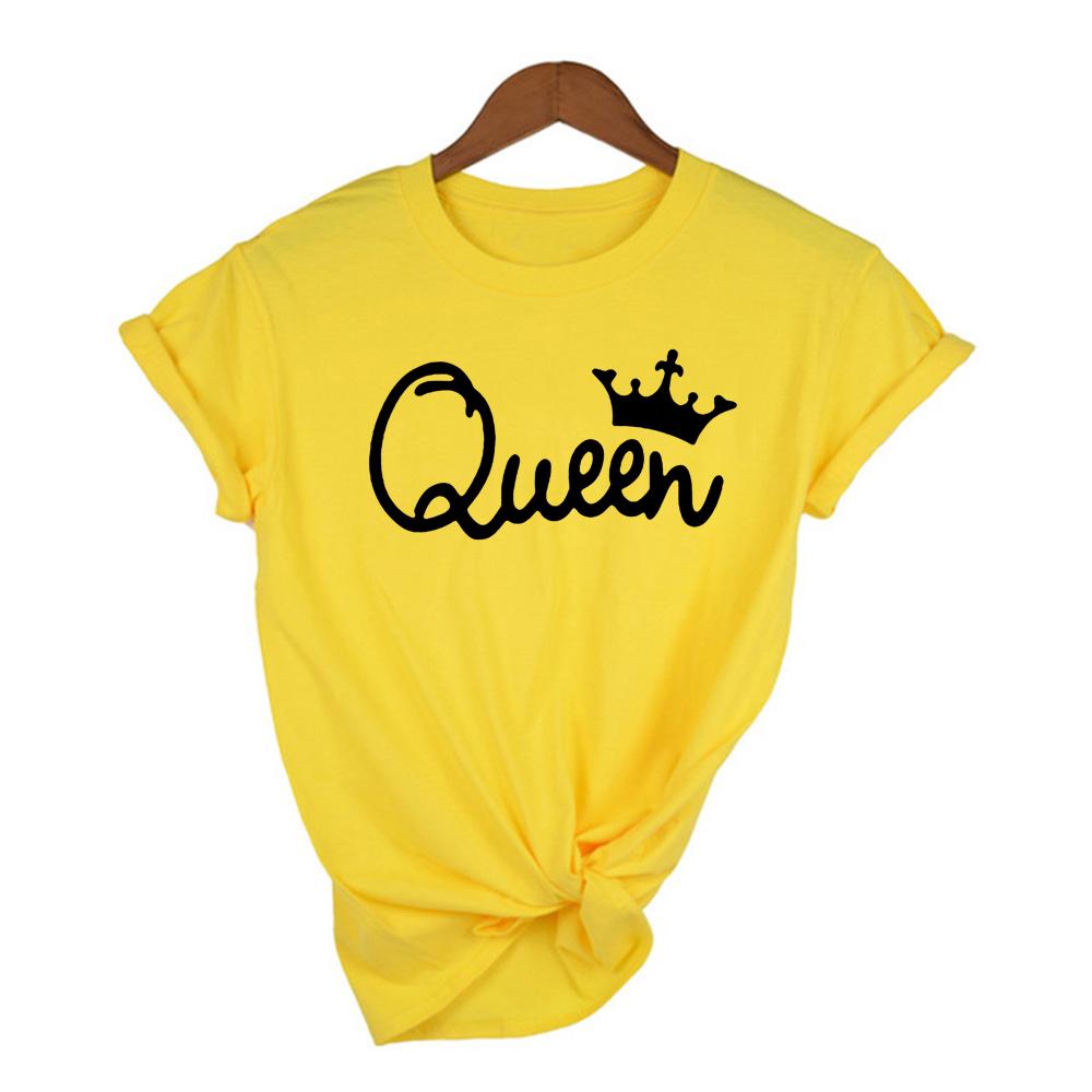 Queen Couples Women T Shirt Crown Printing Couple Clothes Summer Clothing Casual Round Neck Tops