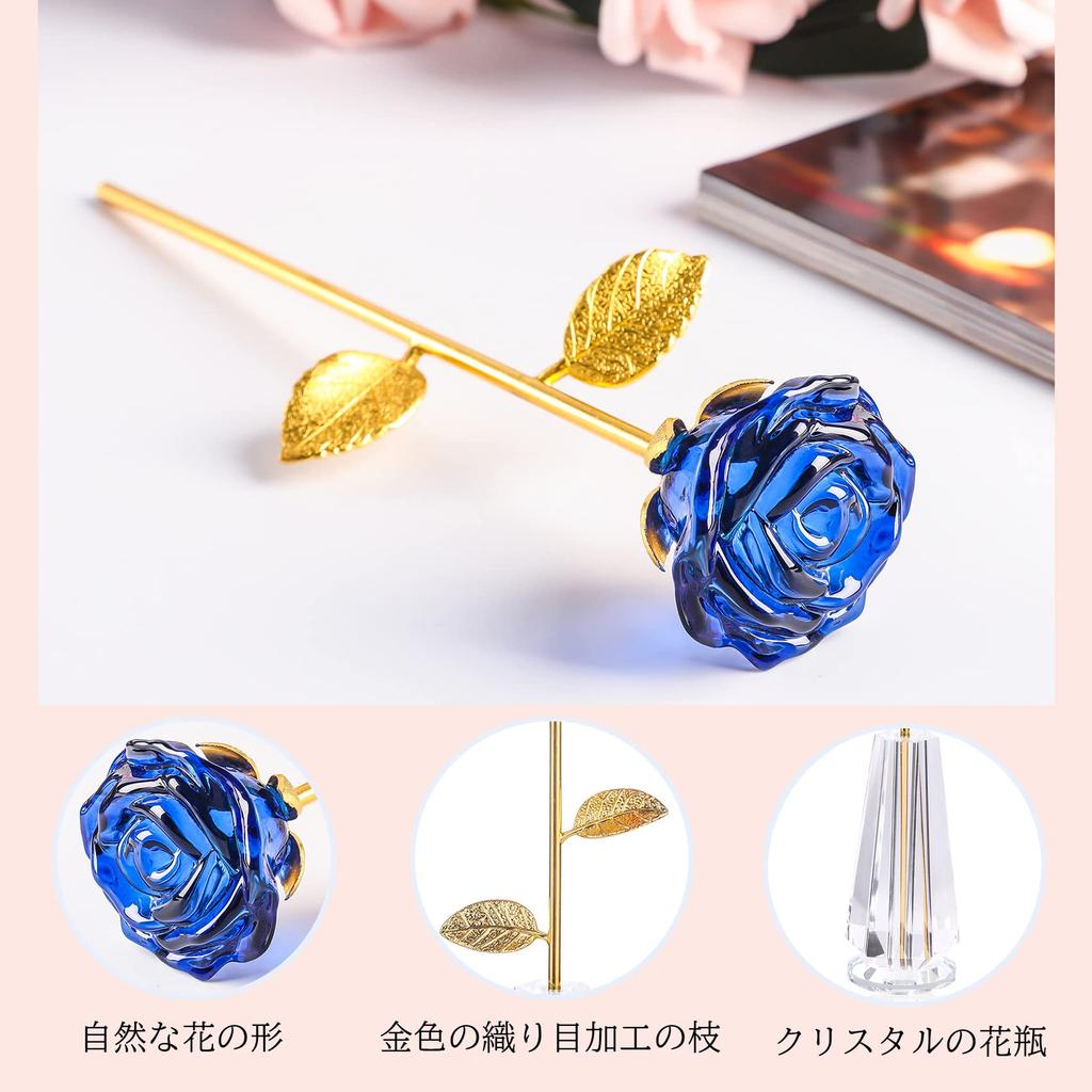 A popular wedding anniversary gift for your wife or girlfriend. [Authentic] K9 Crystal Rose Flower, Never Withers & Crystal Vase Stand (Blue)
