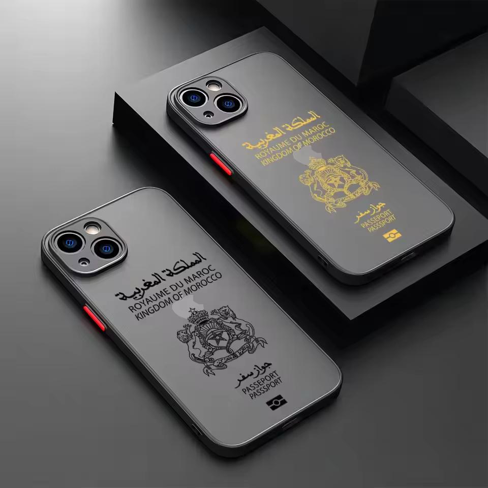 Marokkaanse Paspoort Kaart Mat Transparant Voor iPhone Hoesje 17 16 15 14 13 12 11 Pro XR XS Max 7 8 Plus Anti-Val Telefoon Y2K Cover