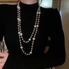 Diamond-encrusted Flower Geometric Pearl Necklace Temperament Light Luxury Sweater Chain French Retro Necklace Autumn and Winter