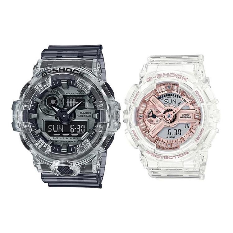 CASIO Unisex Pair Table Series Black Watch GA-700SK-1ADR+GMA-S110SR-7A