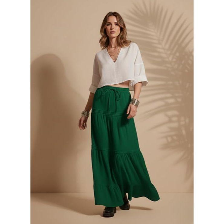 Jupe Maxi d'Été pour Femme à Volants sur l'Ourlet en PolyMélange | Jupes Longues Taille Haute | Jupe Unie Fluide Coupe A pour Toutes les Occasions | Style Bohème Élégant