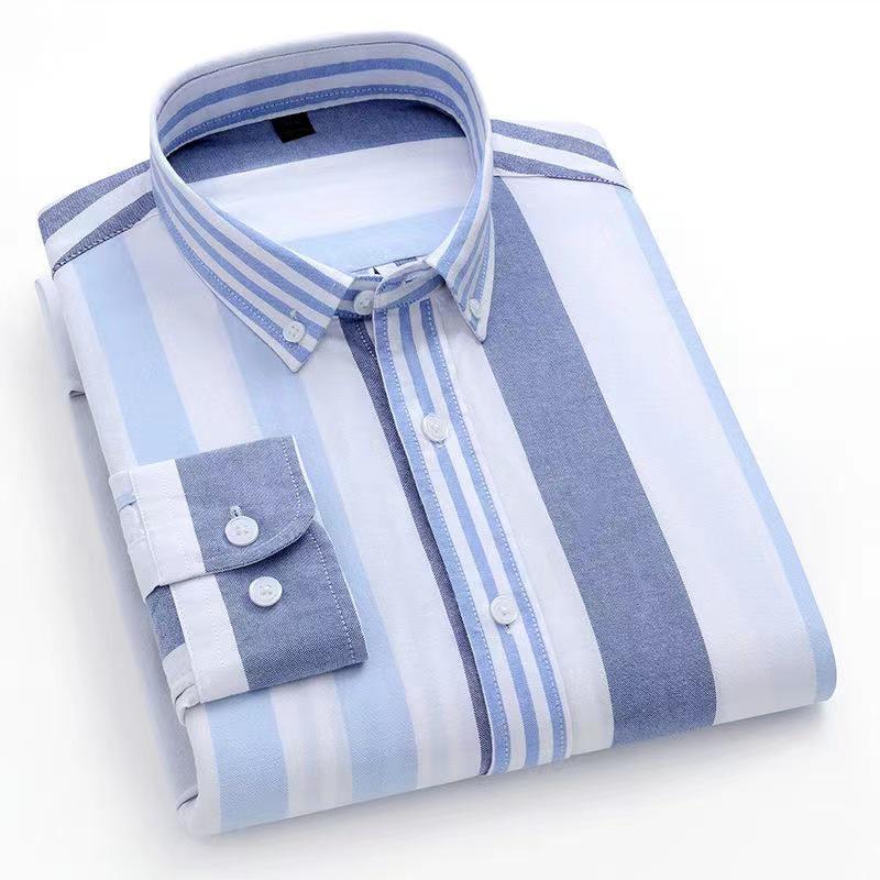Męska koszula bawełniana w paski z długim rękawem - Casualowa moda tkanina Oxford