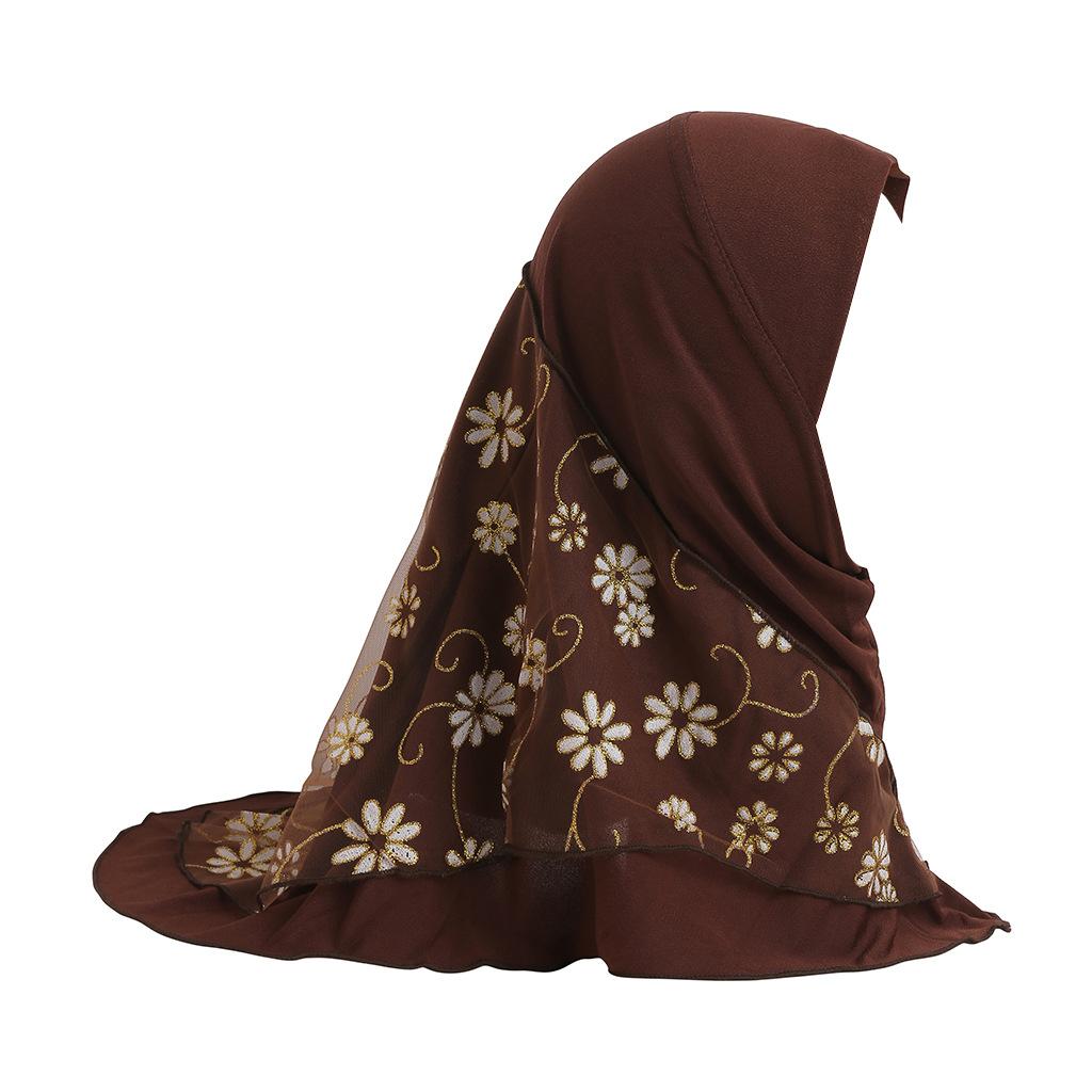 Fashion Instant Hijab Headscarf Fit 2-6 Years Old Girls Muslim Hijab Hat Islamic Headscarf Embroidery Full Cover Turban Caps
