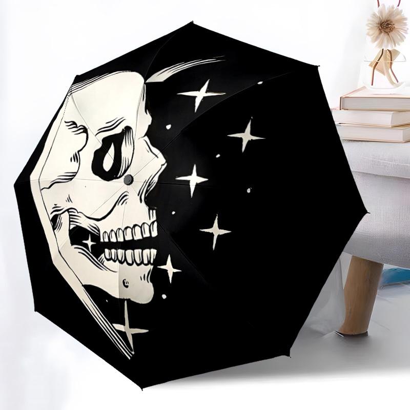 1pc Skull Stars Automatic Open/Close Umbrella, Portable Folding Umbrella, Compact Travel Umbrella For097