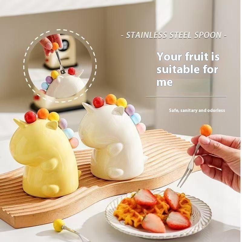 Creative Kawaii Stainless Steel Fruit Fork Cute Storage Set Fruit Fork Kitchen Storage Coffee Tea Dessert Fork Gift Set
