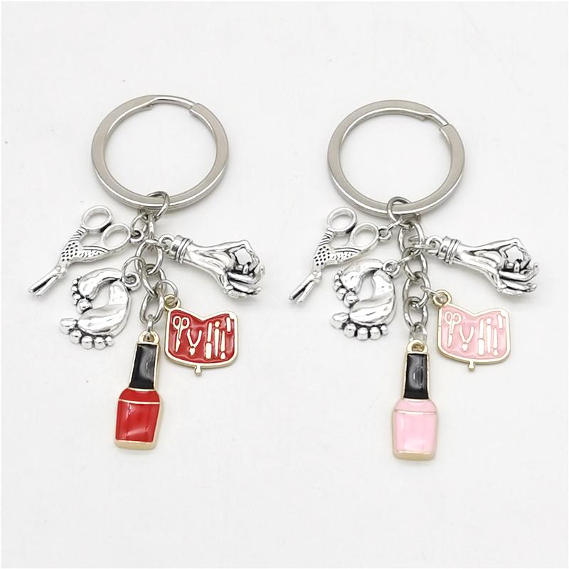 Fashion Nail Art Key Chain Vintage Style Mini Nail Art Nail Polish Keyring Scissors Keychains