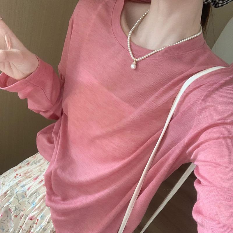 

Micro-transparent Sun Protection Blouse for Women Spring and Summer Thin Versatile Loose and Slim T-shirt Top S рожевий